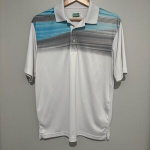 Ben Hogan Performance M Short Sleeve White Blue Gray Striped Polo Golf Shirt